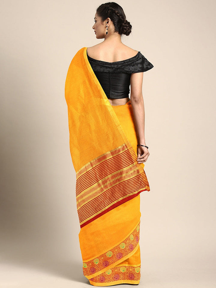 Neerus Yellow silk woven saree - back view