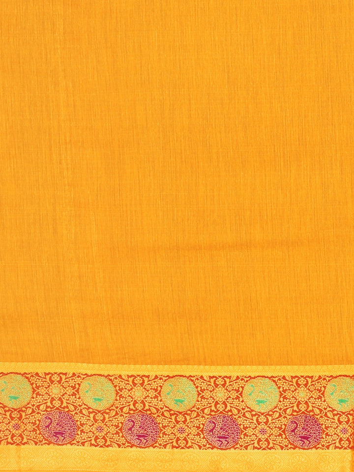 Neerus Yellow silk woven saree - side view
