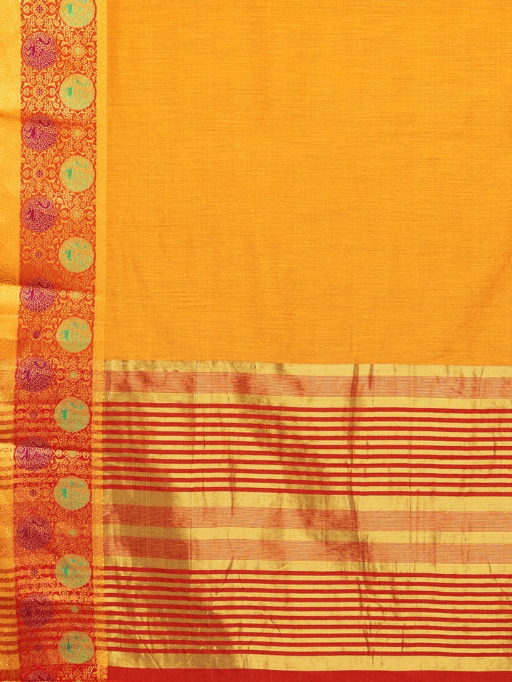 Neerus Yellow silk woven saree - detail view 1