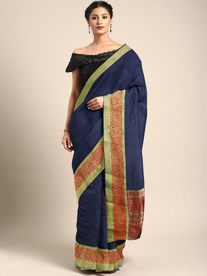 Neerus Blue silk woven saree - front view