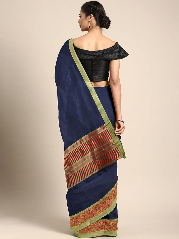 Neerus Blue silk woven saree - back view