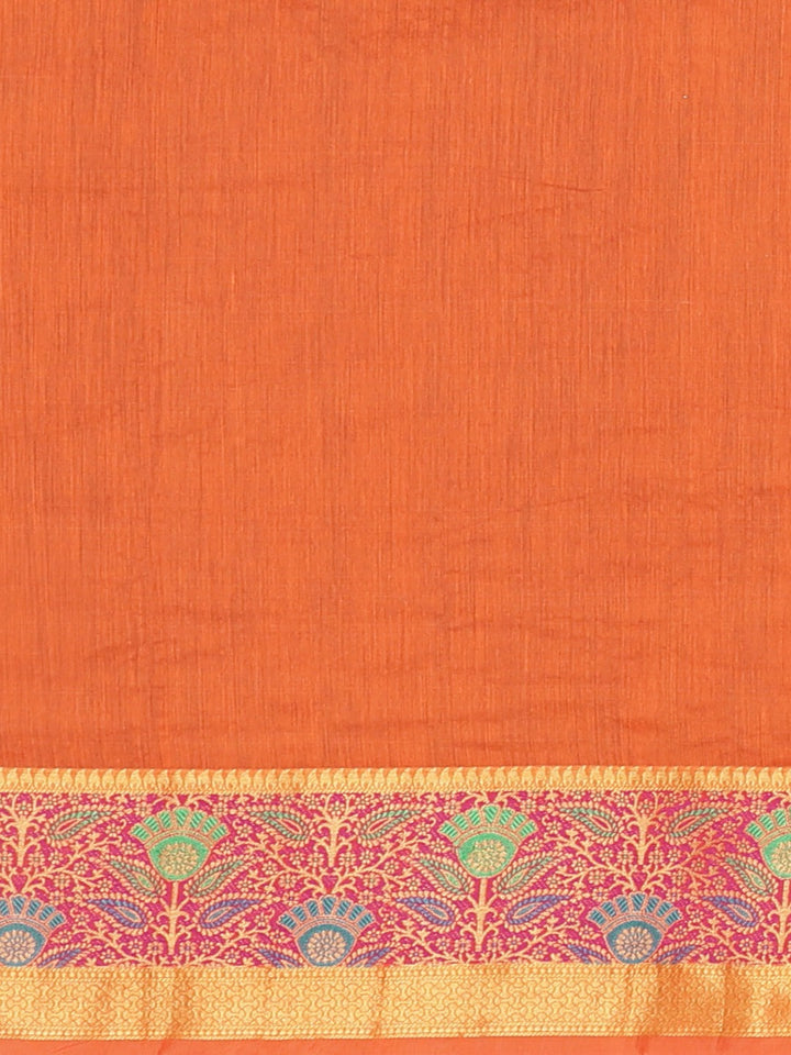 Neerus Orange silk woven saree - side view