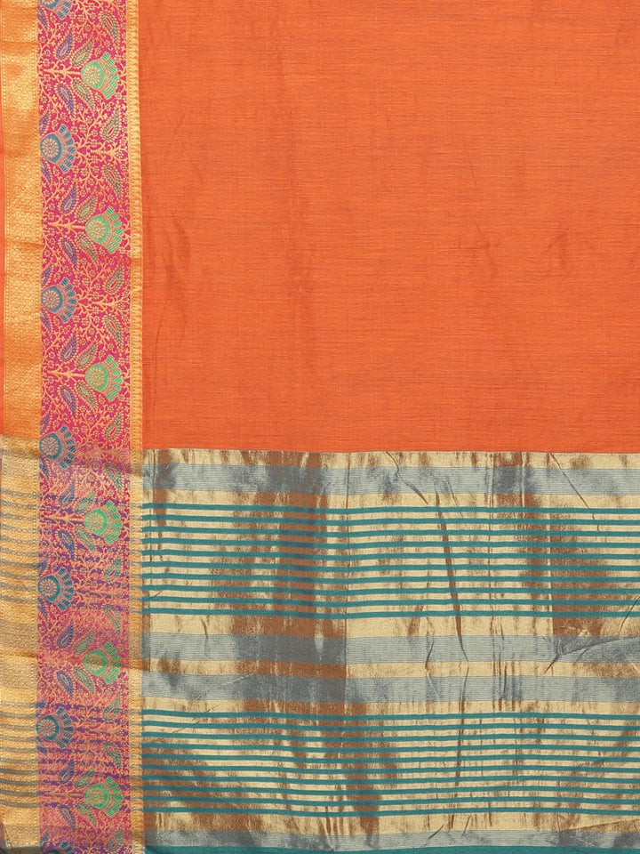 Neerus Orange silk woven saree - detail view 1