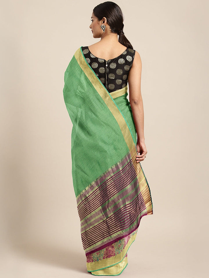 Neerus Green silk woven saree - back view