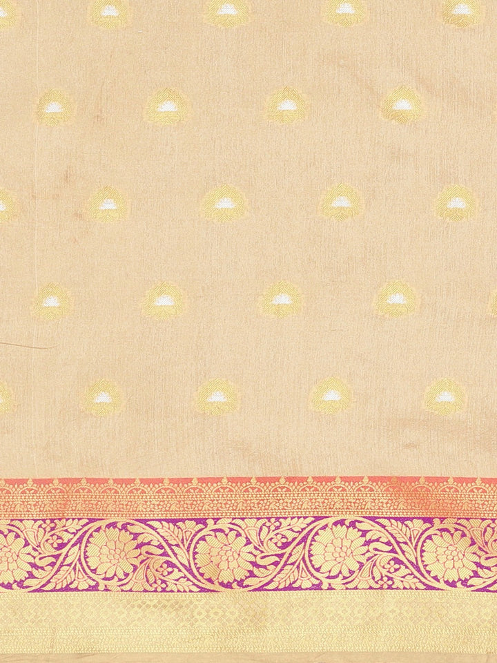 Neerus Beige silk woven saree with blouse - side view