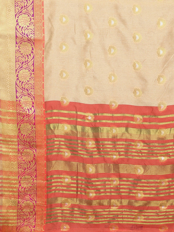 Neerus Beige silk woven saree with blouse - detail view 1