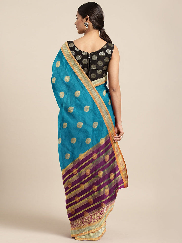 Neerus Blue silk woven saree - back view