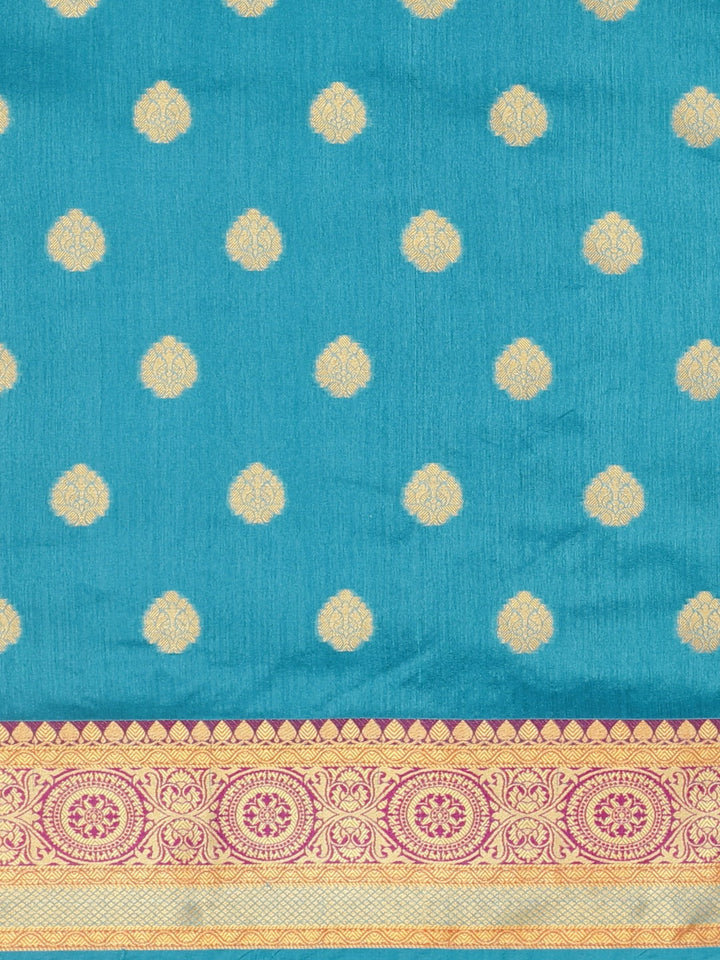 Neerus Blue silk woven saree - side view