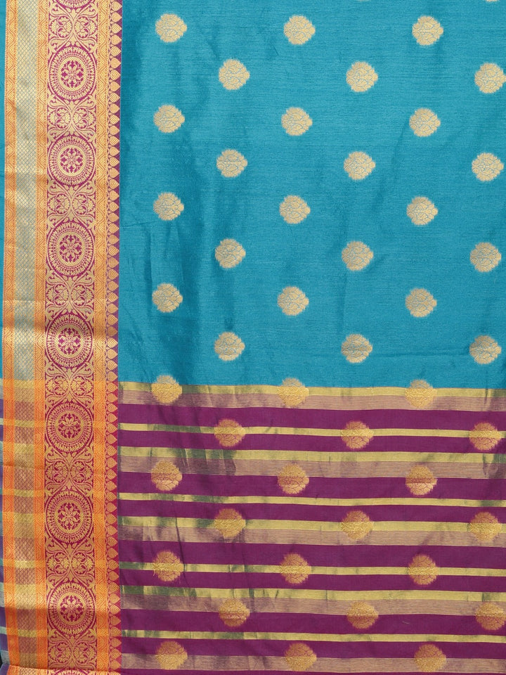 Neerus Blue silk woven saree - detail view 1