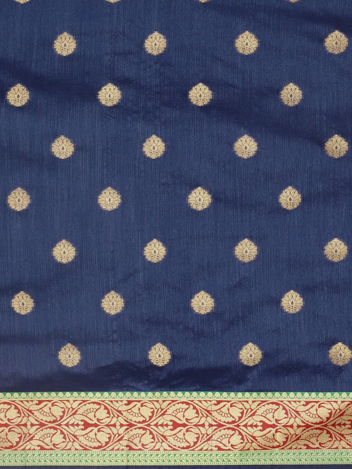 Neerus Blue silk woven saree with blouse piece - side view