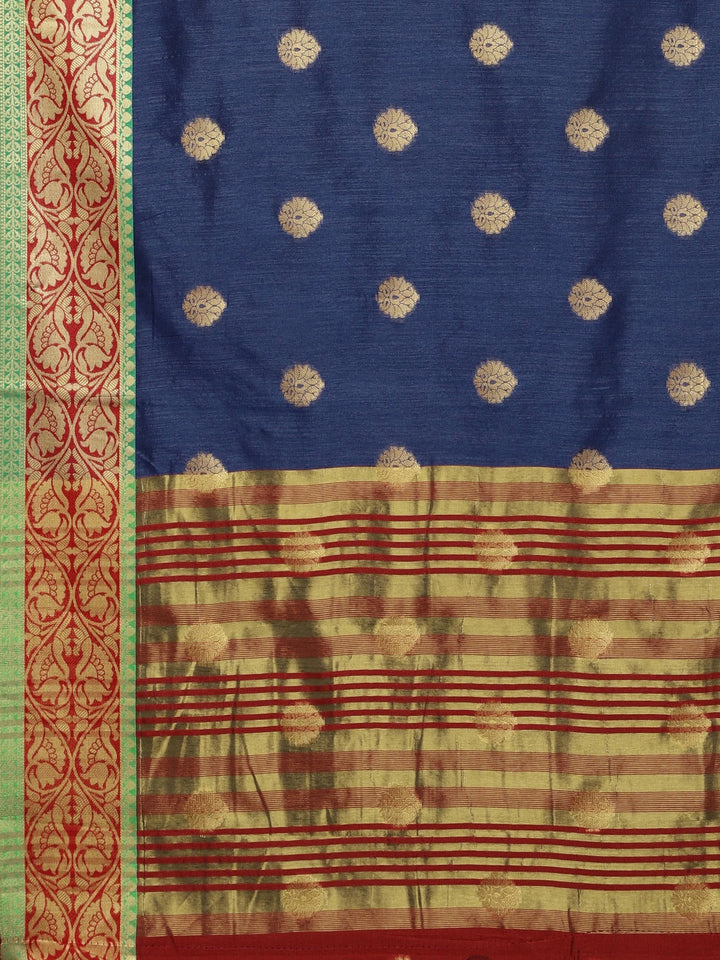 Neerus Blue silk woven saree with blouse piece - detail view 1