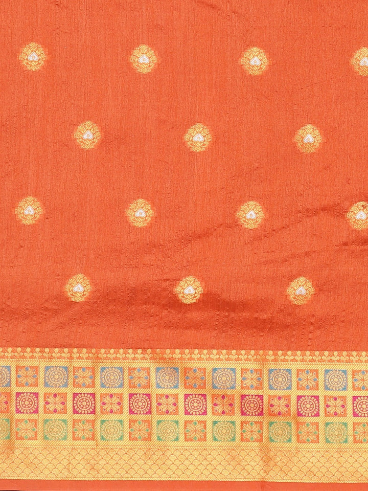 Neerus Orange silk woven saree - side view