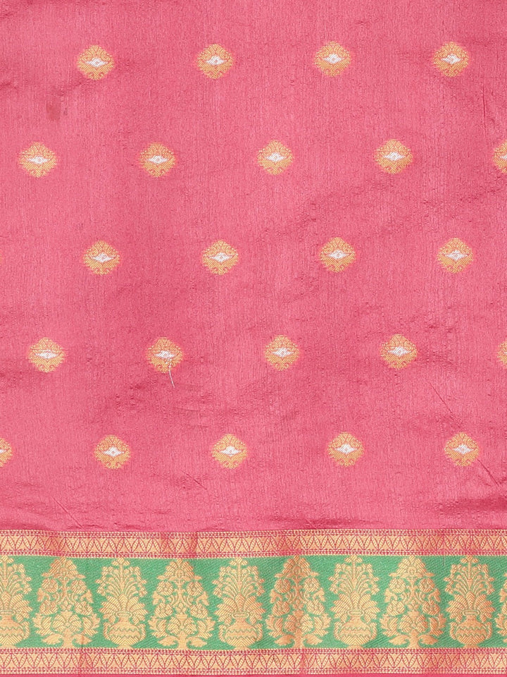 Neerus Pink cotton woven saree with blouse piece - side view