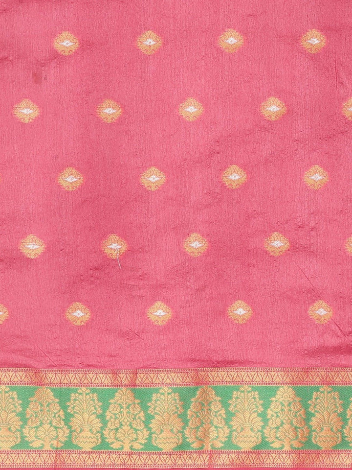 Neerus Green Chanderi woven saree with blouse - side view