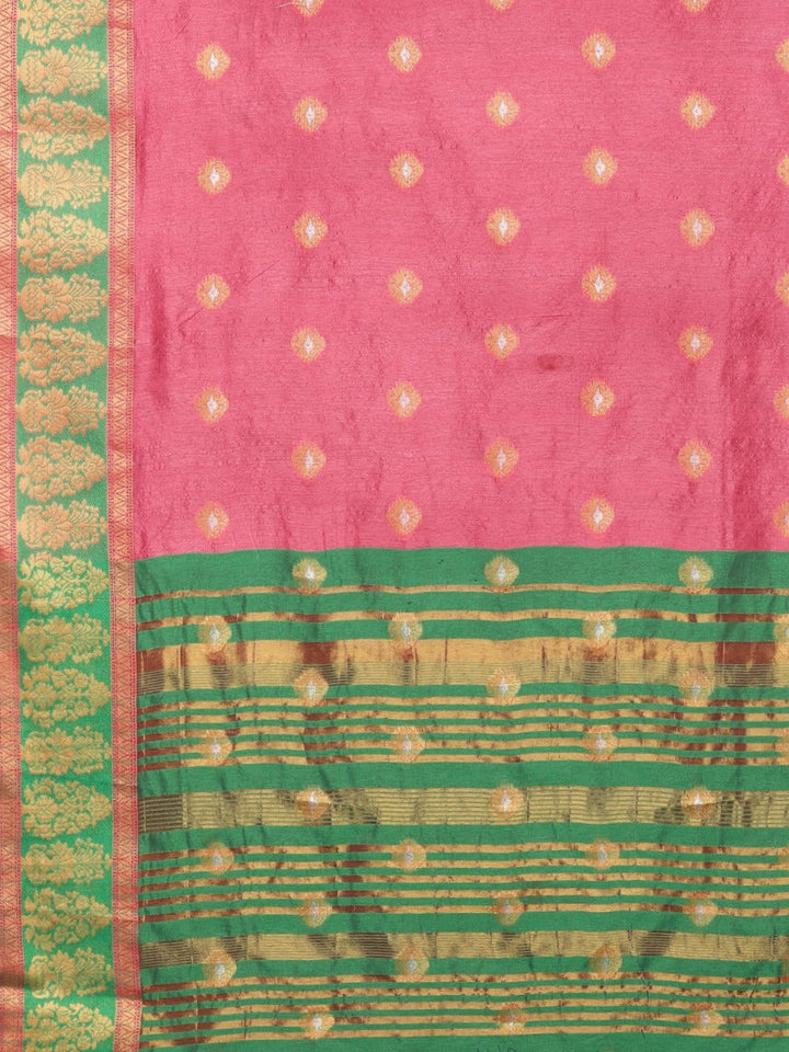 Neerus Green Chanderi woven saree with blouse - detail view 1