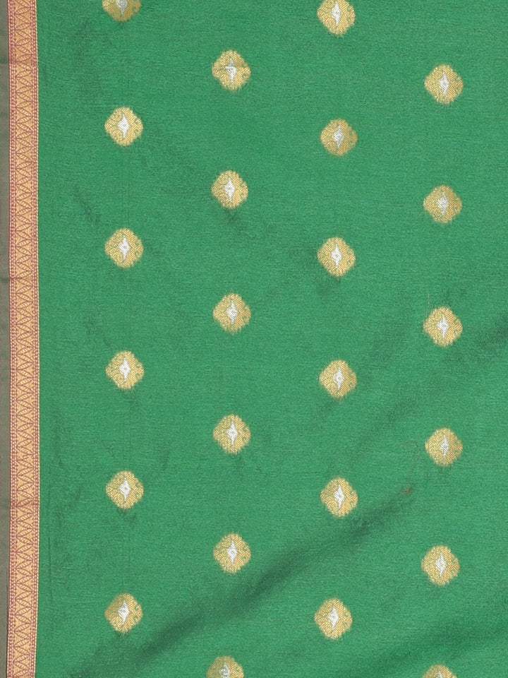 Neerus Pink cotton woven saree with blouse piece - detail view 3