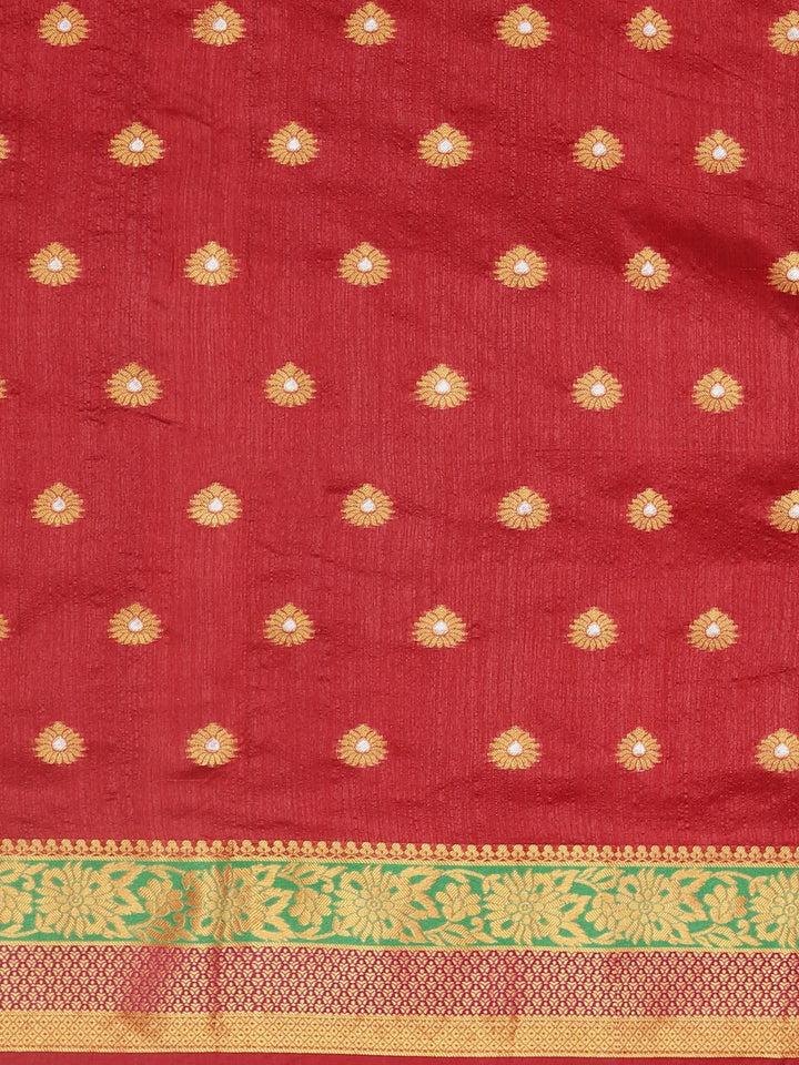 Neerus Red silk woven saree - side view