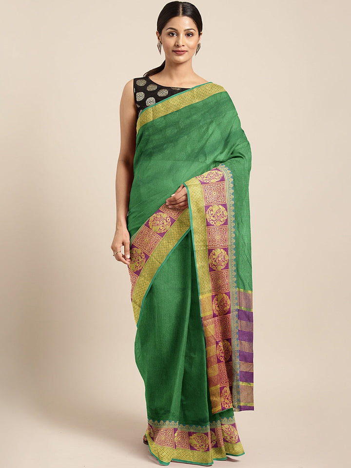 Neerus Green silk woven saree - front view