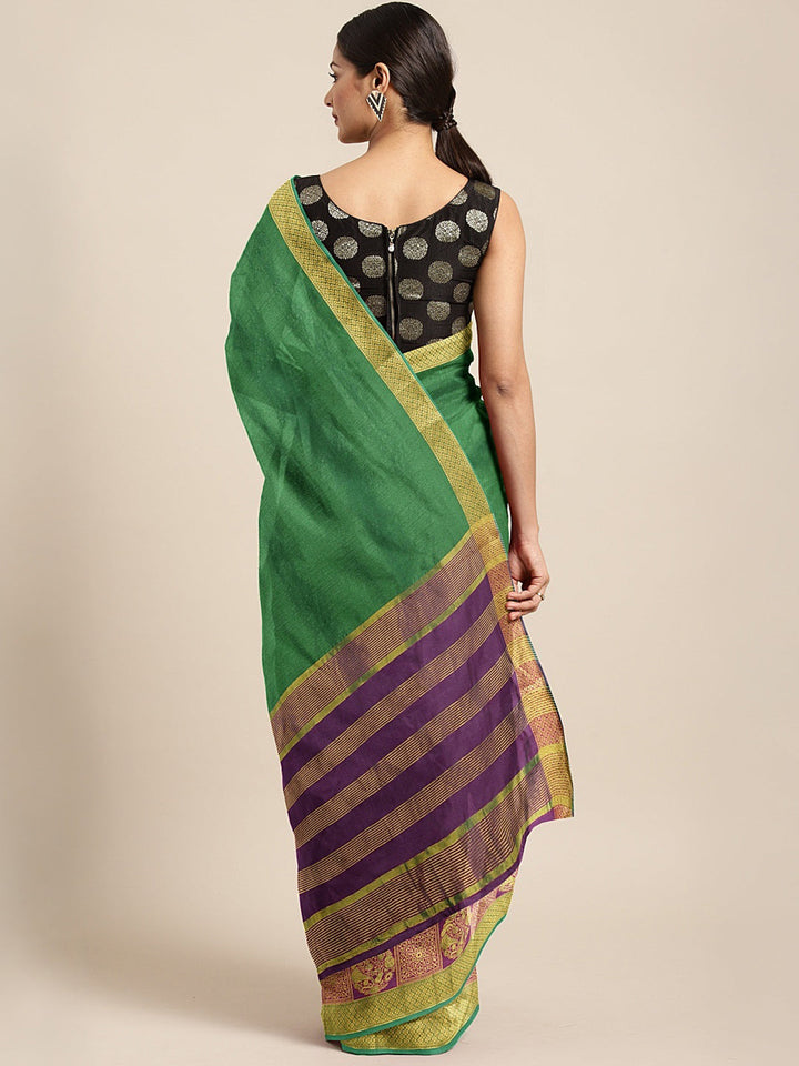 Neerus Green silk woven saree - back view
