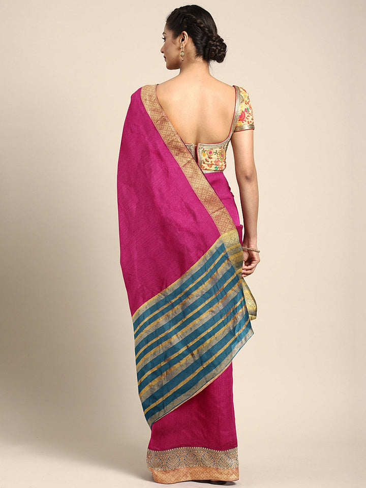 Neerus Pink silk woven saree - back view
