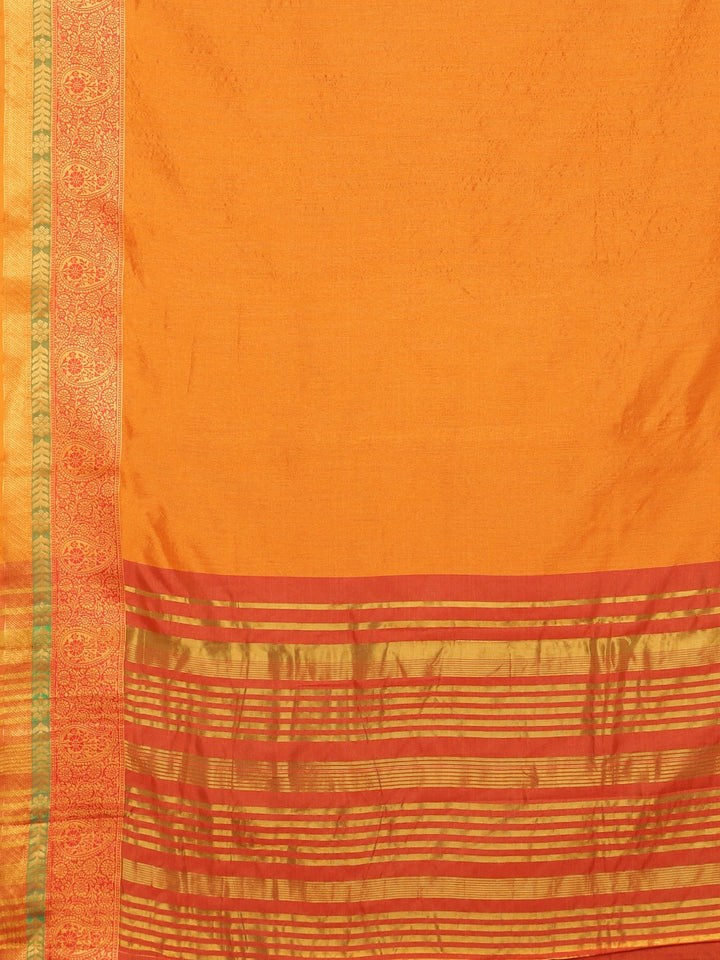 Neerus Yellow silk woven saree - detail view 1