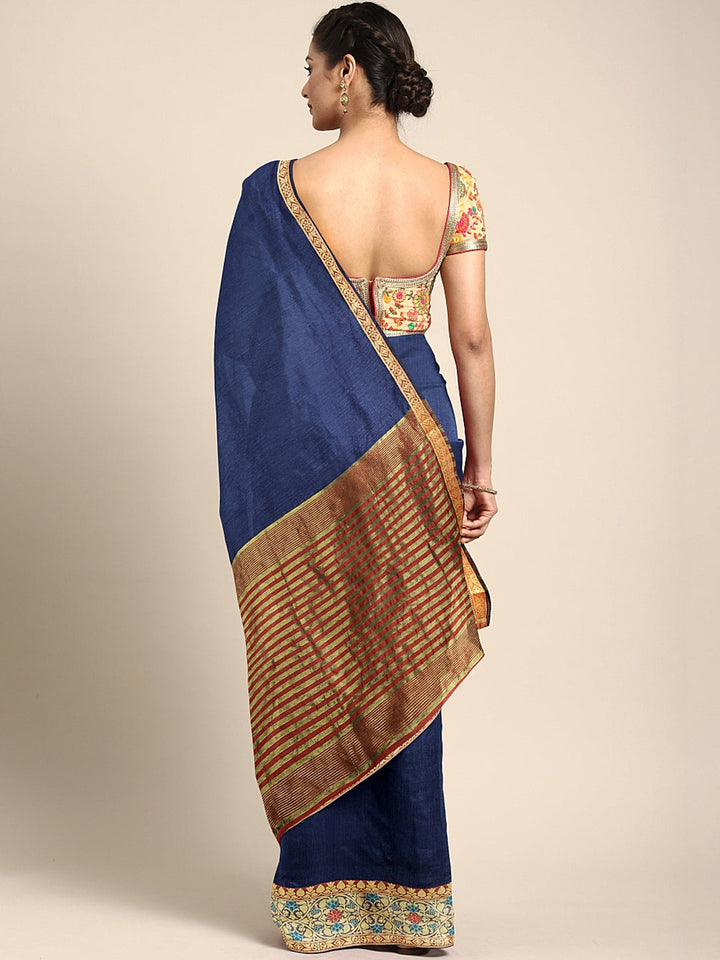 Neerus Blue silk woven saree - back view