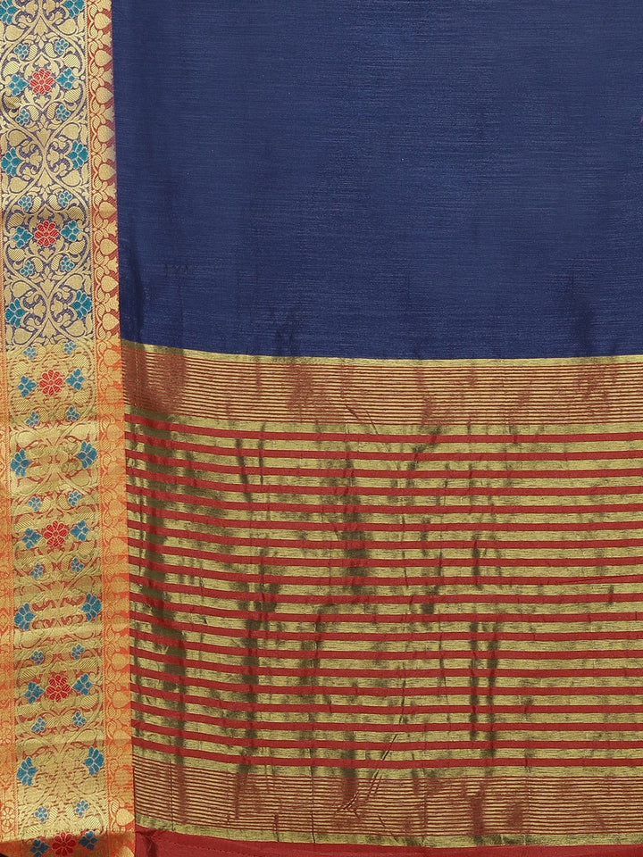 Neerus Blue silk woven saree - detail view 1