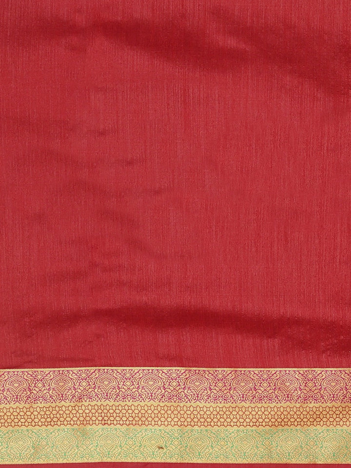 Neerus Red silk woven saree - side view