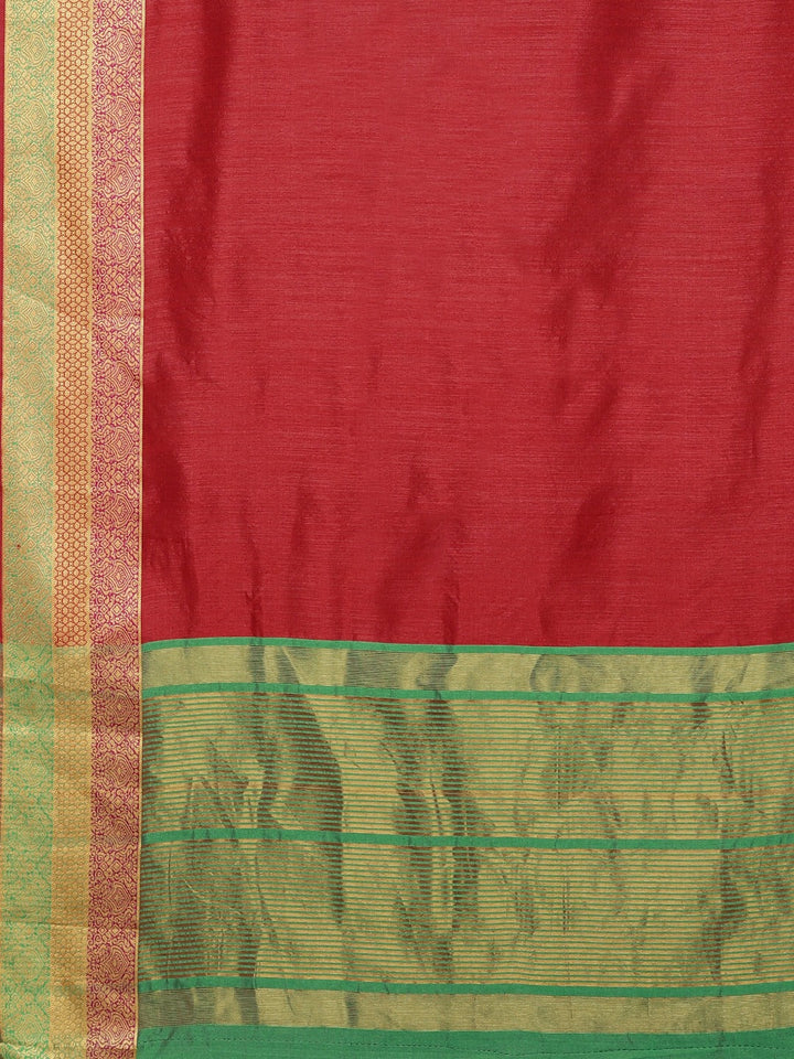 Neerus Red silk woven saree - detail view 1
