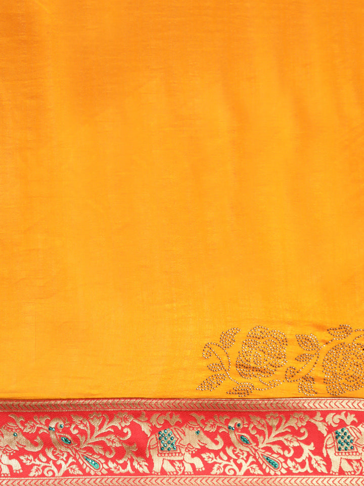 Neerus Yellow silk woven saree - detail view 1