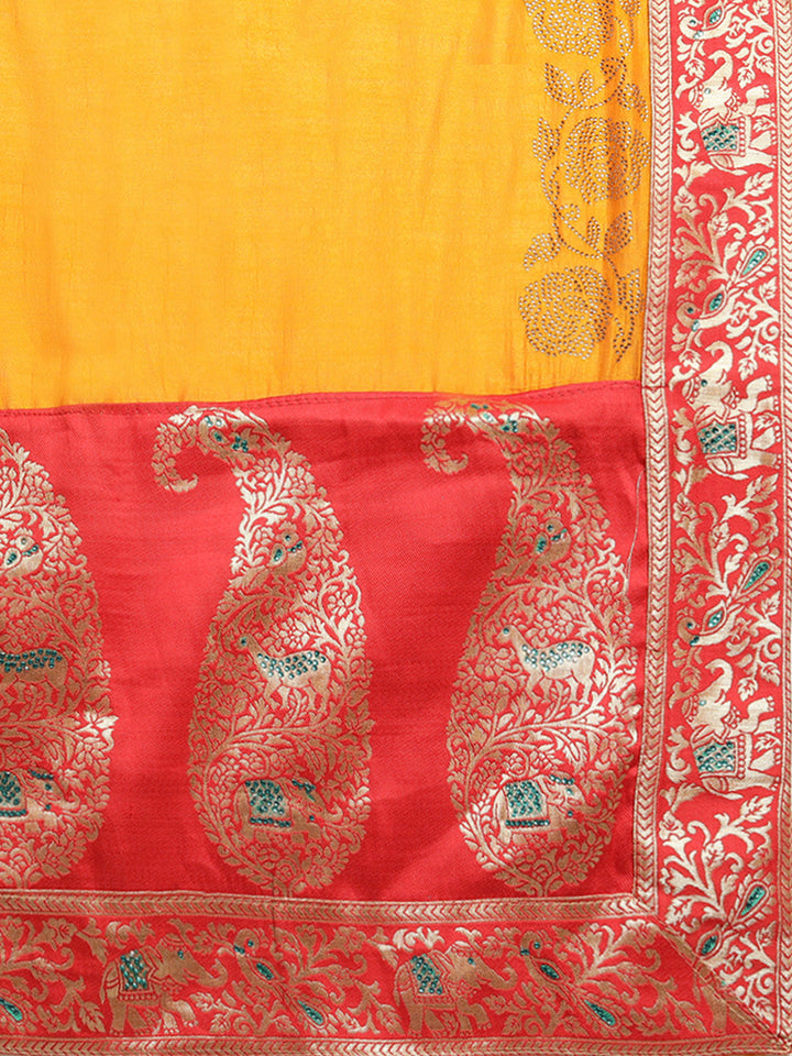 Neerus Yellow silk woven saree - detail view 2