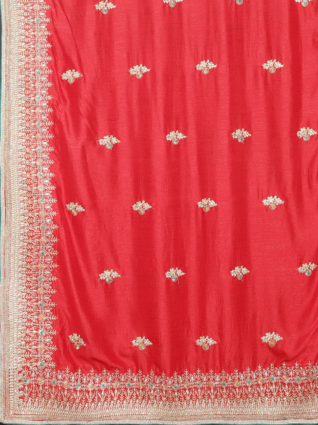 Neerus Red embellished saree with blouse piece - detail view 1