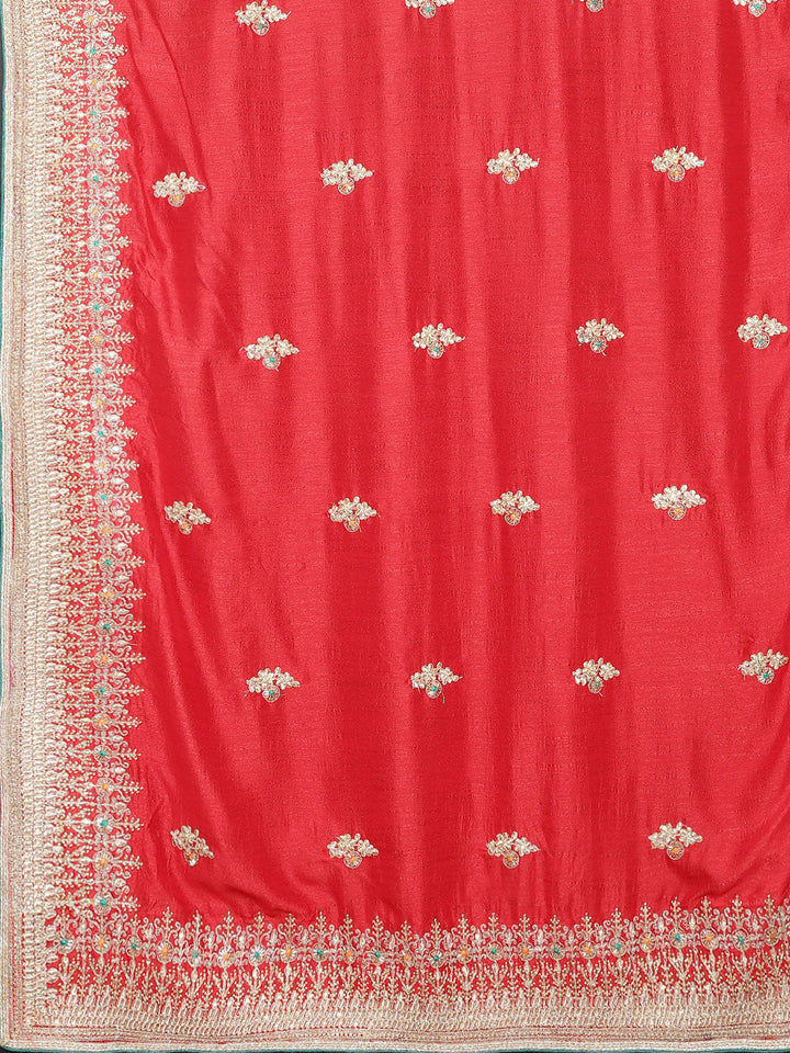 Neerus Red embellished saree with blouse piece - detail view 1