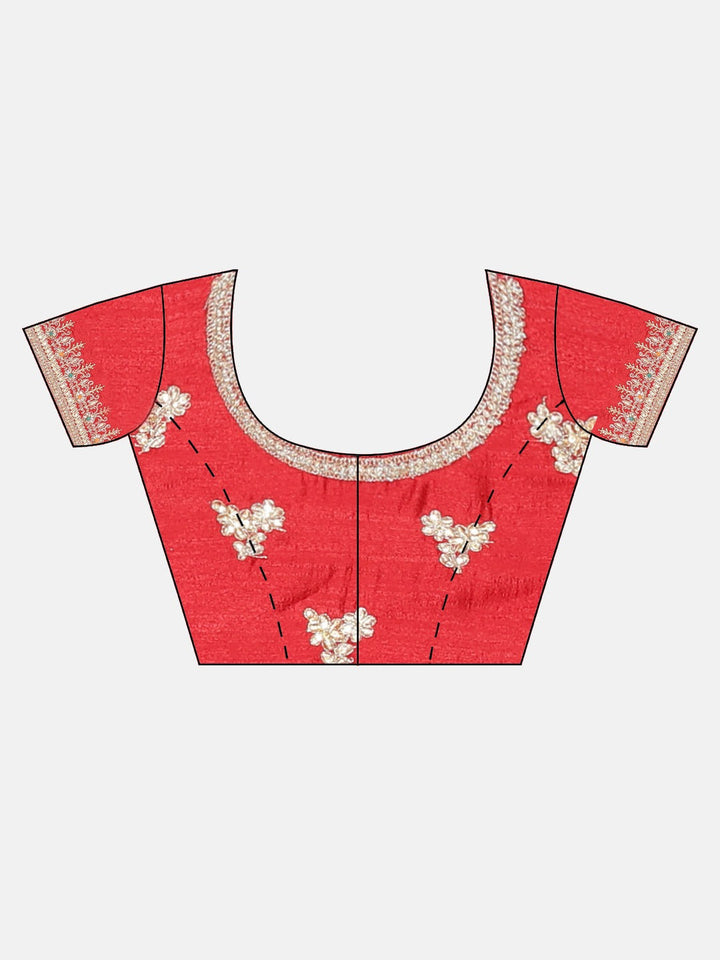 Neerus Red embellished saree with blouse piece - detail view 2