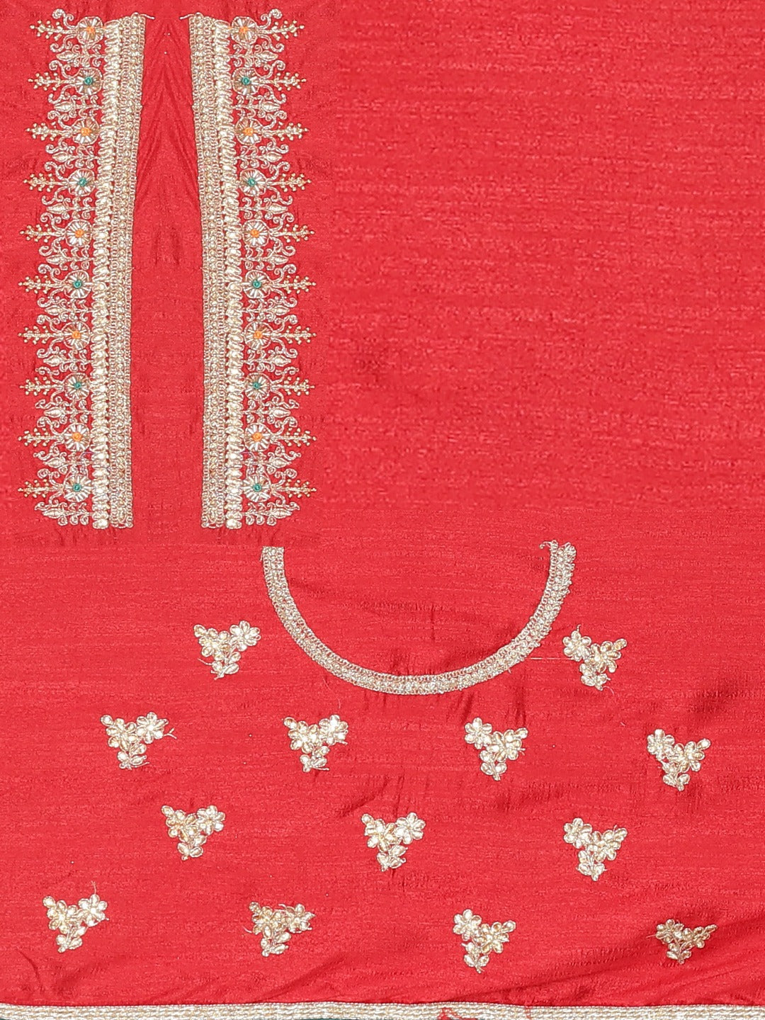 Neerus Red embellished saree with blouse piece - detail view 3