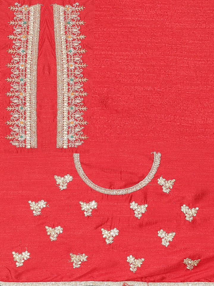 Neerus Red embellished saree with blouse piece - detail view 3