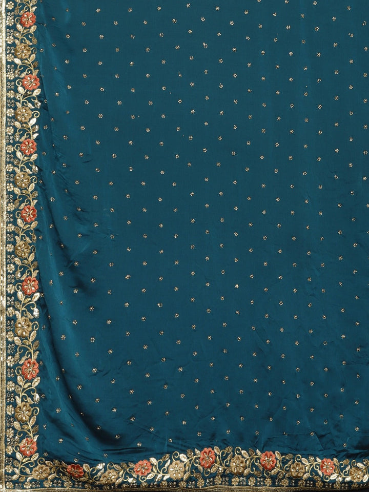 Neerus Blue crepe embellished saree - detail view 1