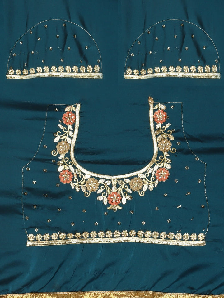 Neerus Blue crepe embellished saree - detail view 3
