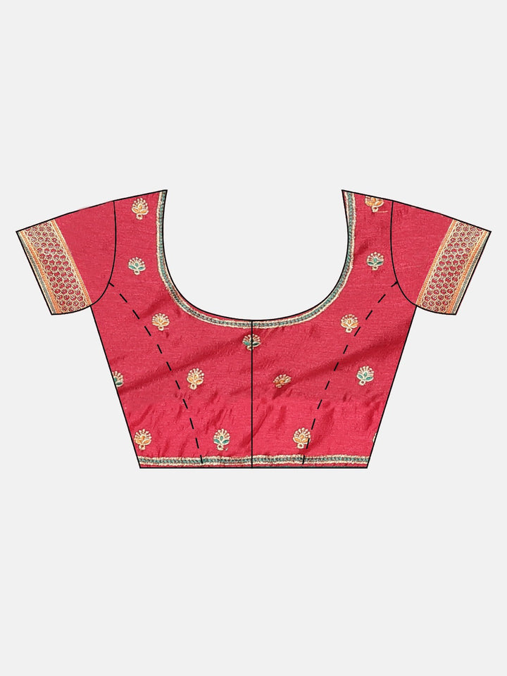 Neerus Red embroidered saree with blouse piece - detail view 2