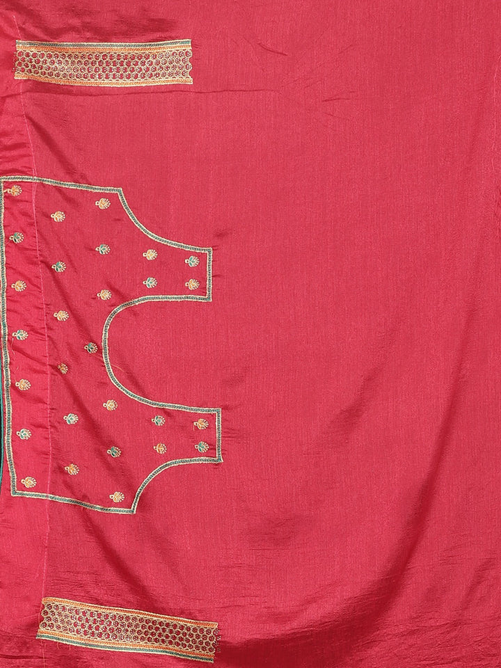 Neerus Red embroidered saree with blouse piece - detail view 3