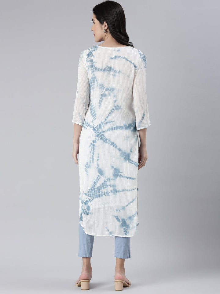 Neerus Blue cotton printed straight kurta - side view