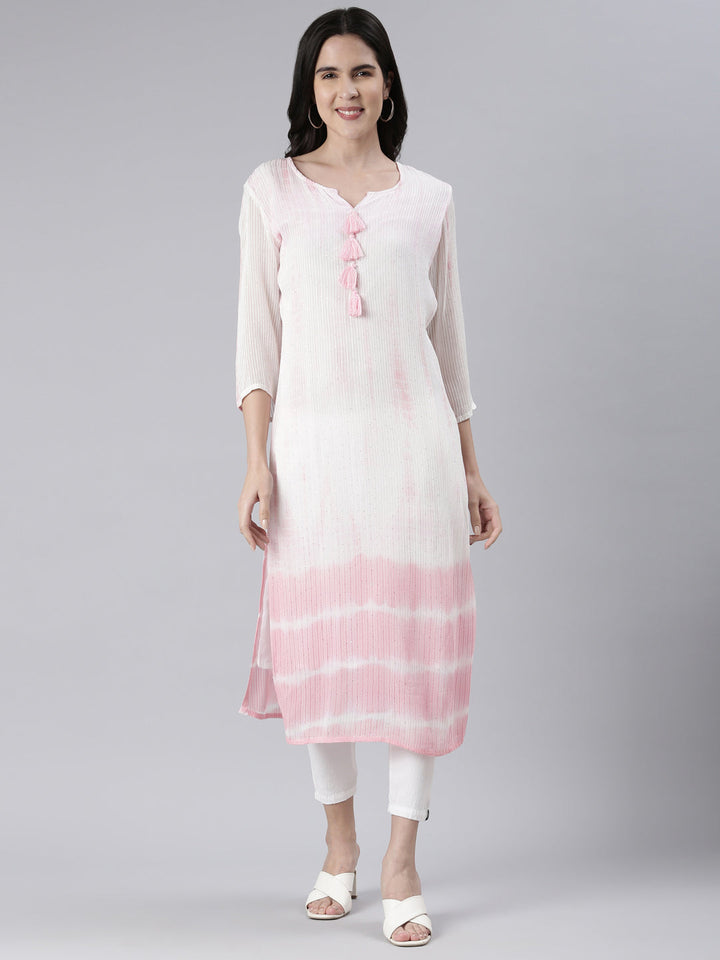 Neerus Pink cotton solid straight kurta - front view