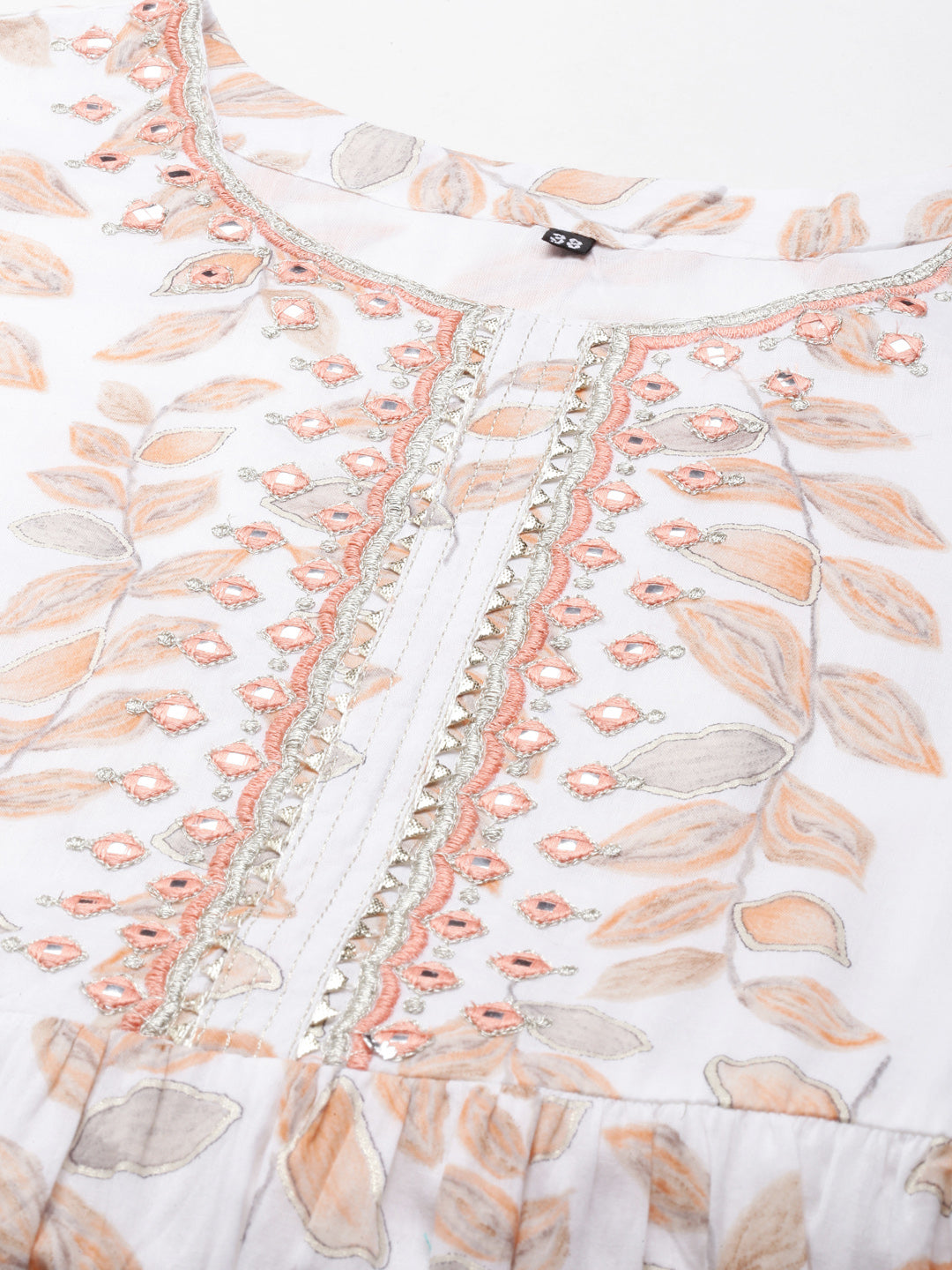 Neerus Orange cotton printed maxi dress - detail view 3