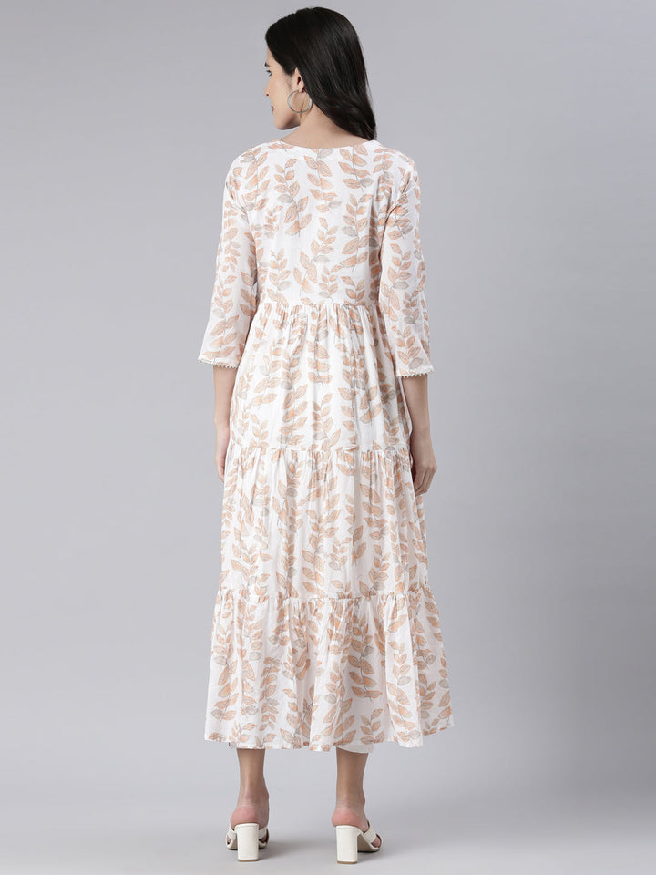Neerus Orange cotton printed maxi dress - side view