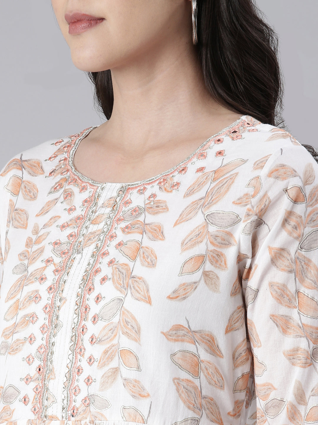 Neerus Orange cotton printed maxi dress - detail view 1