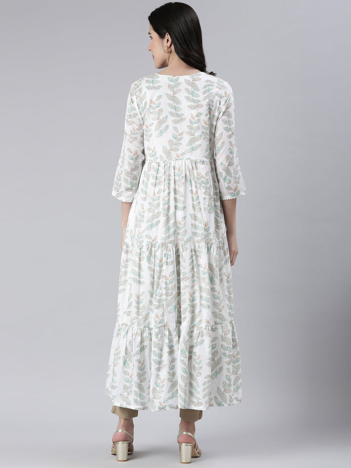 Neerus Green cotton printed maxi dress - side view