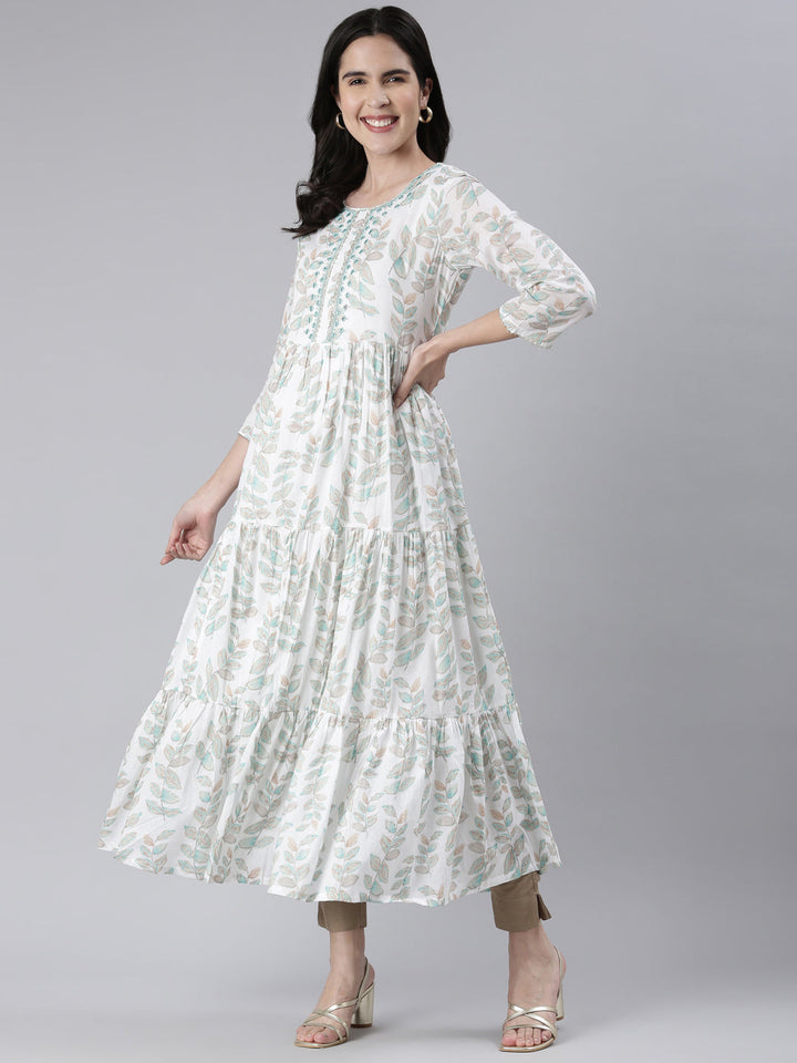 Neerus Green cotton printed maxi dress - detail view 2