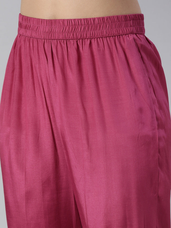 Neerus Pink embroidered kurta set with trouser and dupatta - detail view 4