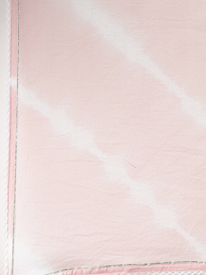 Neerus Pink printed kurta set with trouser and dupatta - detail view 5
