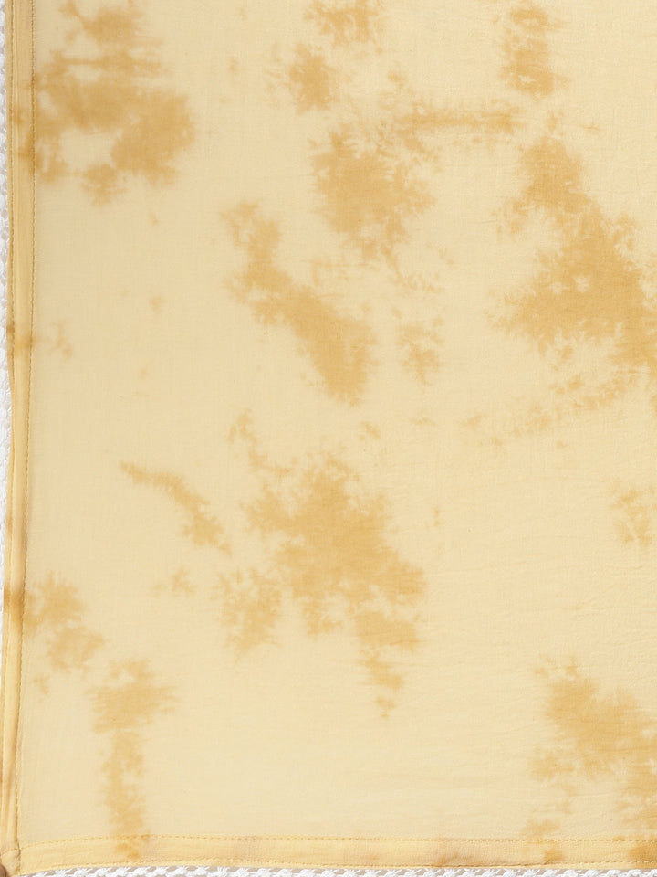 Neerus Yellow printed straight kurta set with trouser and dupatta - detail view 5
